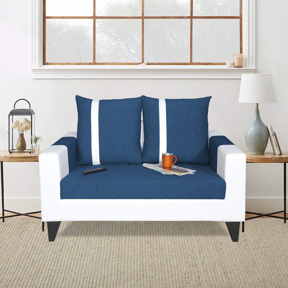 Adorn India Ashley Stripes Leatherette Fabric 2 Seater Sofa (Blue & White) (3 Year Warranty)