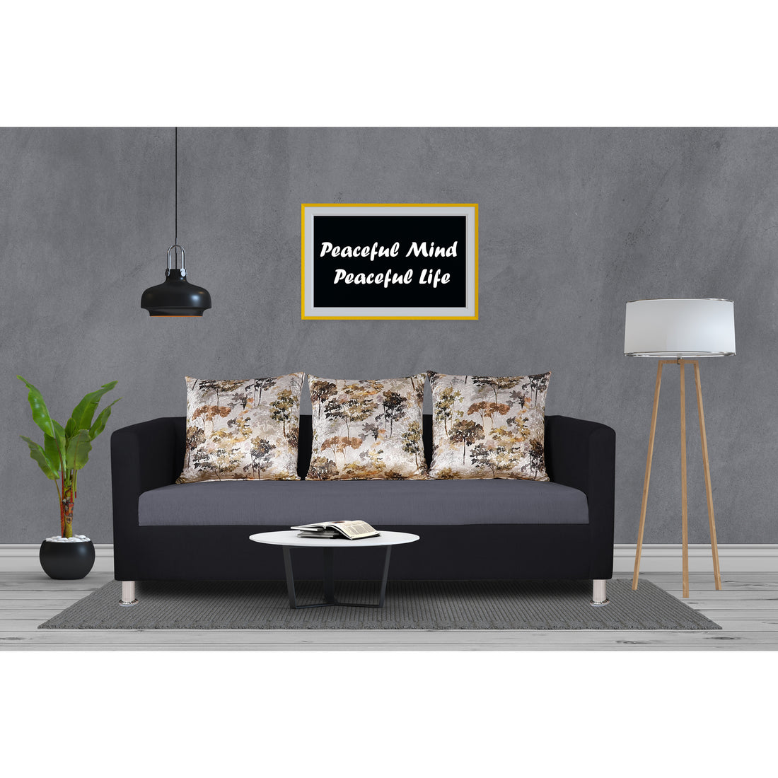 Adorn India Exclusive Two Tone Alita Compact 3 Seater Sofa (Dark Grey & Black)