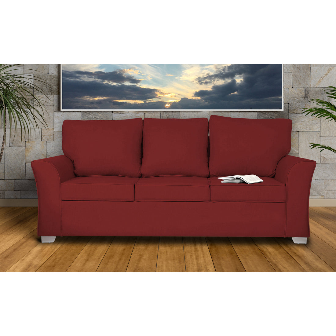 Adorn India Alexia 3 Seater Sofa(Maroon), Wood, Foam