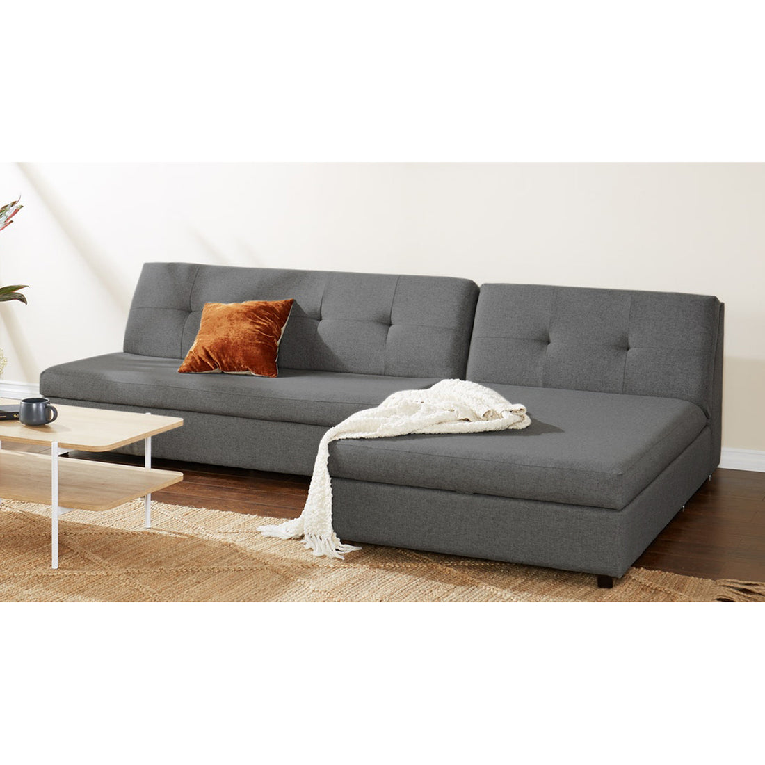 Adorn India Atlas Wood Modular Sofa Set (Light Grey) (3 Year Warranty)