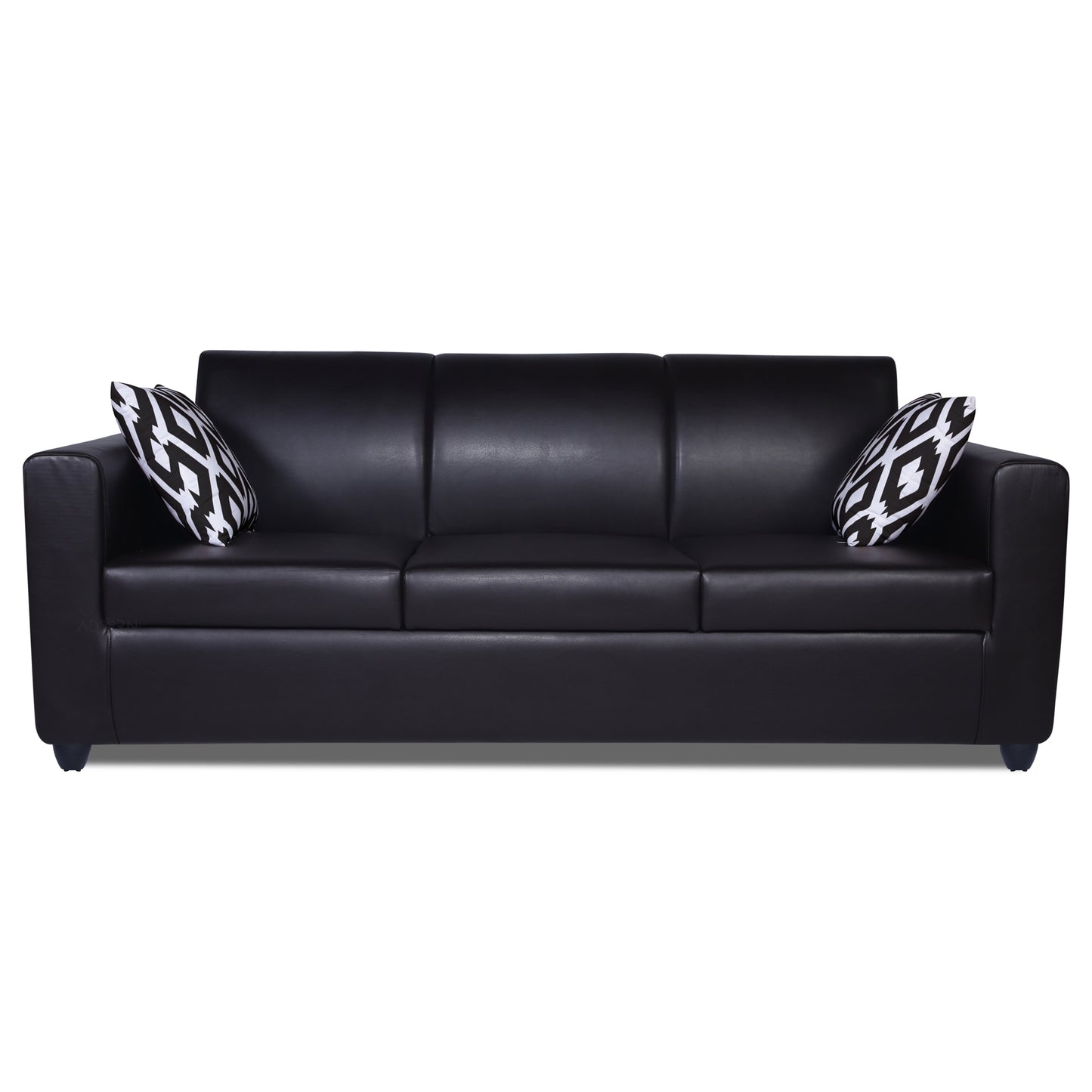 Adorn India Monteno Leatherette 3 Seater Sofa (Black)
