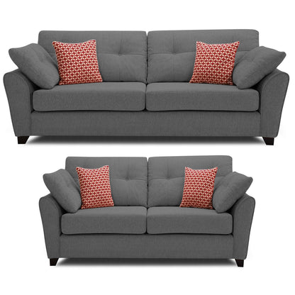 Adorn India Moris 5 Seater 3+2 Fabric Sofa Set (Grey)