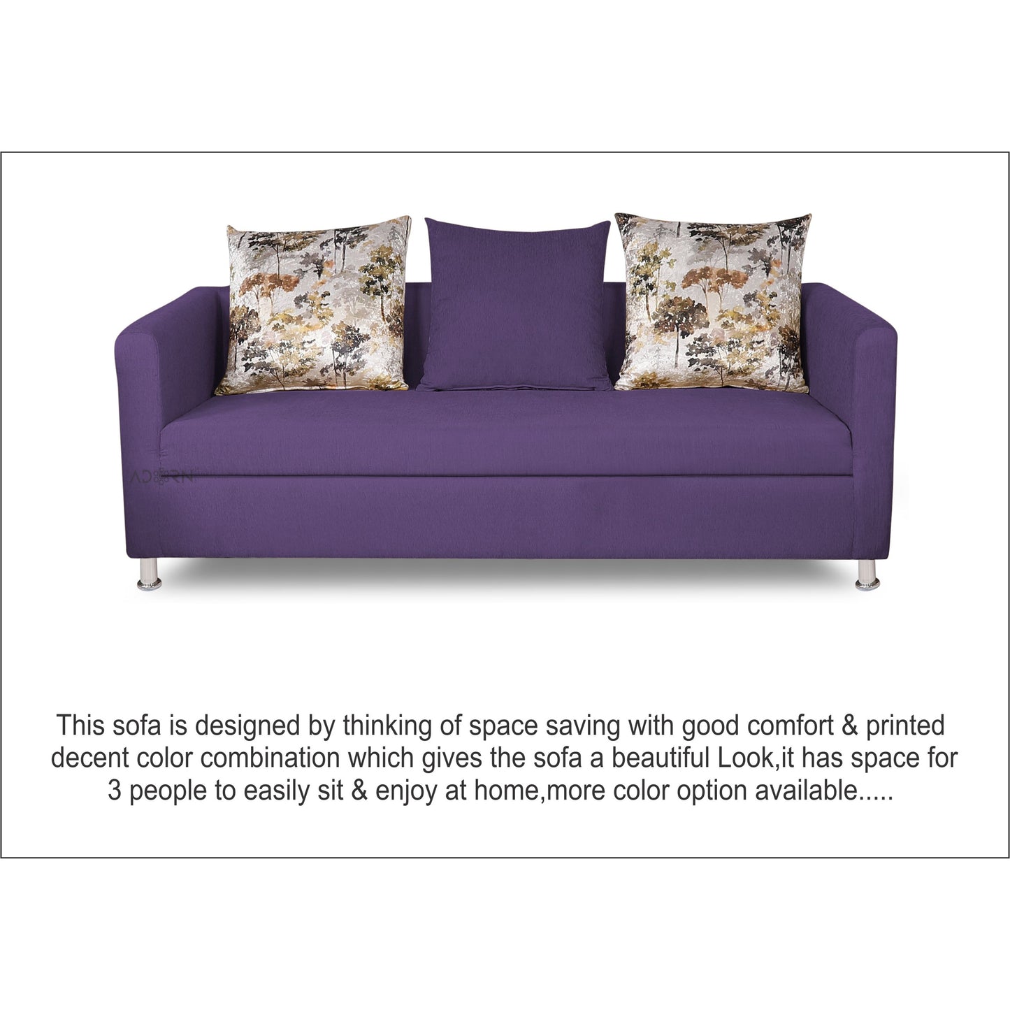 Adorn India Alita 3 Seater Compact Sofa (Dark Purple)