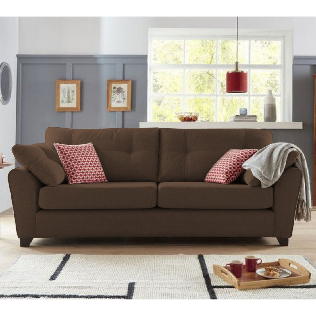 Adorn India Moris 3 Seater Fabric Sofa (Brown) (3 Year Warranty)