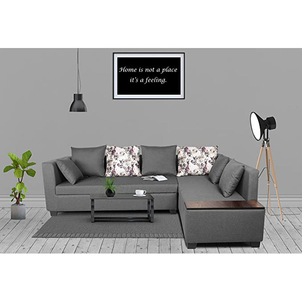 Adorn India Mclain L Shape 6 Seater Sofa (Light Grey)