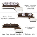 Adorn India Aliana L Shape Leatherette Fabric 6 Seater Sofa Set RHS (Brown & White) (3 Year Warranty)