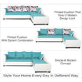 Adorn India Aliana L Shape Leatherette Fabric 6 Seater Sofa Set RHS (Aqua Blue & White) (3 Year Warranty)