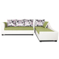 Adorn India Aliana L Shape Leatherette Fabric 6 Seater Sofa Set RHS (Green & White) (3 Year Warranty)