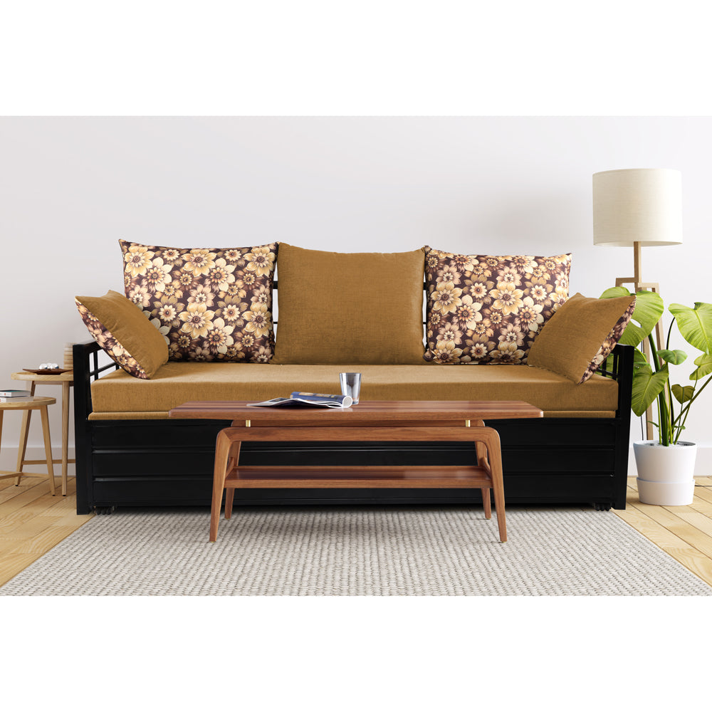 Adorn India Polar Black Metal Three Seater Sofa Cum Bed with Storage (6 x 5) (Beige)