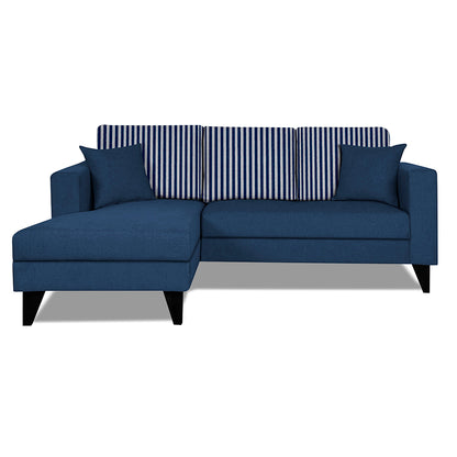 Adorn India Hector Stripes L Shape 4 Seater Sofa Set (Left Hand Side) (Blue) Martin Plus