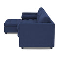 Adorn India Alexander L Shape 7 Seater Sofa Set with Ottoman Puffy LHS (Dark Blue) (3 Year Warranty)