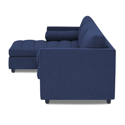 Adorn India Alexander L Shape 6 Seater Sofa (Left Side Handle)(Dark Blue)