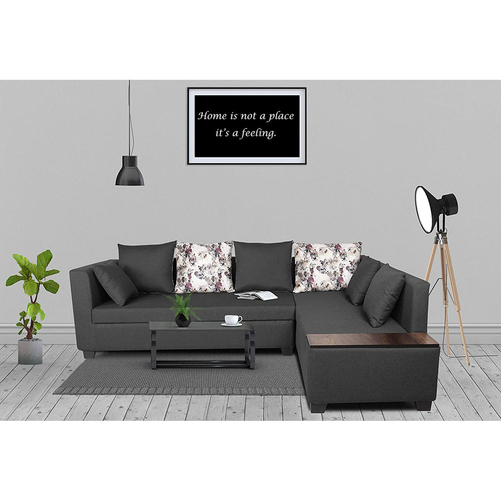 Adorn India Mclain L Shape 6 Seater Sofa (Dark Grey)