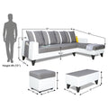 Adorn India Ashley Stripes Leatherette Fabric L Shape 8 Seater Sofa Set with 2 Ottoman Puffy & Center Table RHS (Grey & White) (3 Year Warranty)