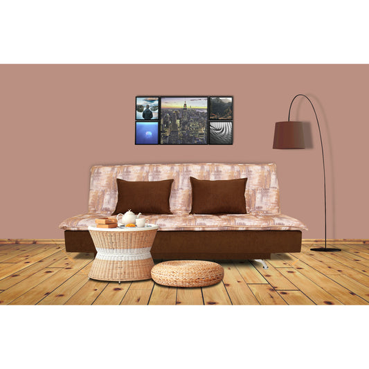 Adorn India Alenza 3 Seater Sofa Cum Bed Digitel Print (Brown & Beige)