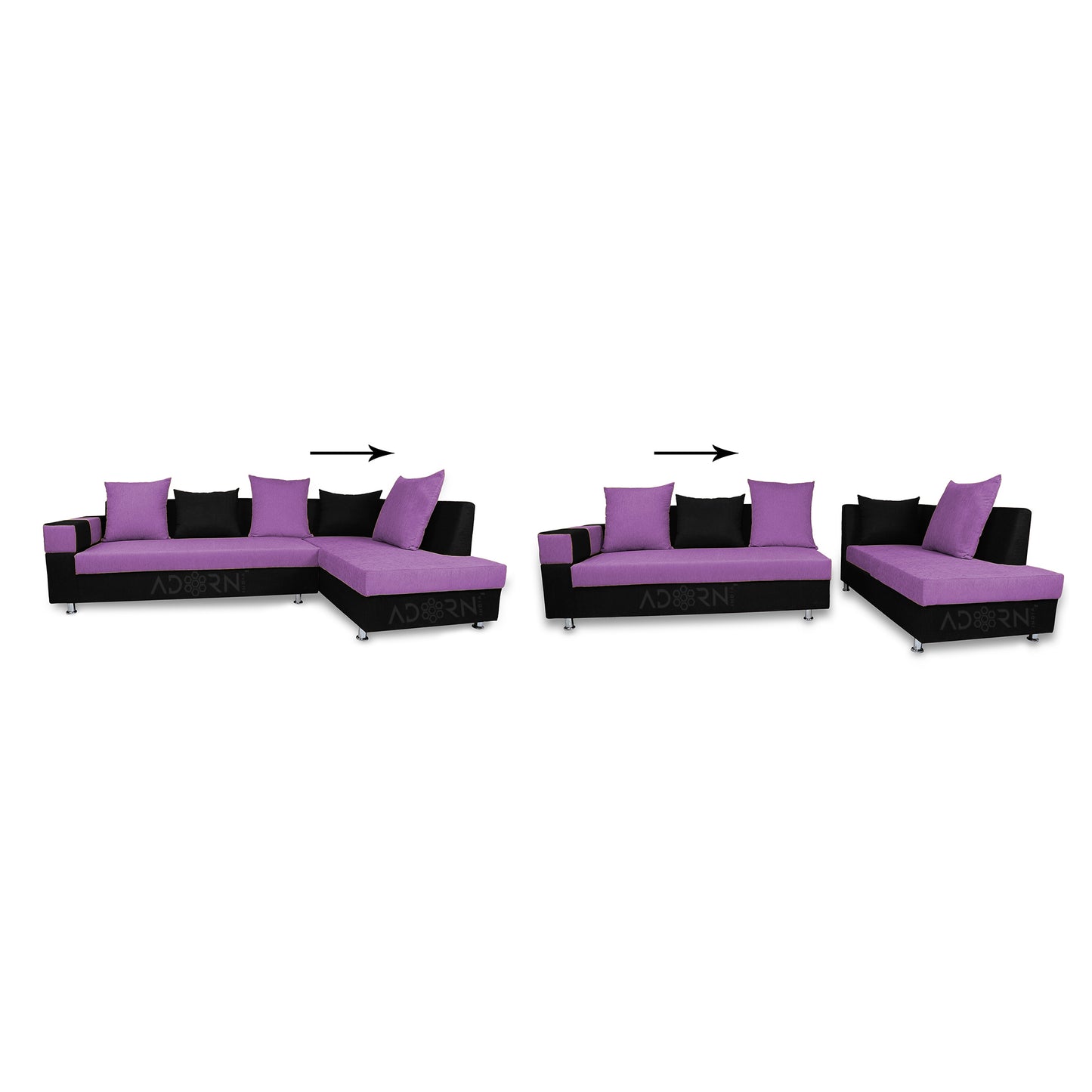 Adorn India Adillac 6 Seater Corner Sofa(Right Side)(Light Purple & Black)