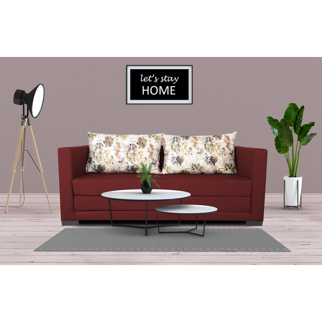 3 Seater Sofa Cum Bed Straight line (Maroon), Wood, Foam