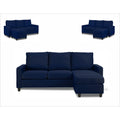 Adorn India Daffodil Three Seater Modular Sofa (Blue), Wood, Foam