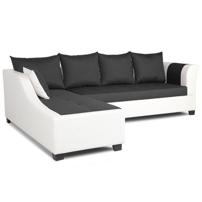 Adorn India Aliana L Shape Leatherette Fabric 6 Seater Sofa (Left Side Handle)(Dark Grey & White)