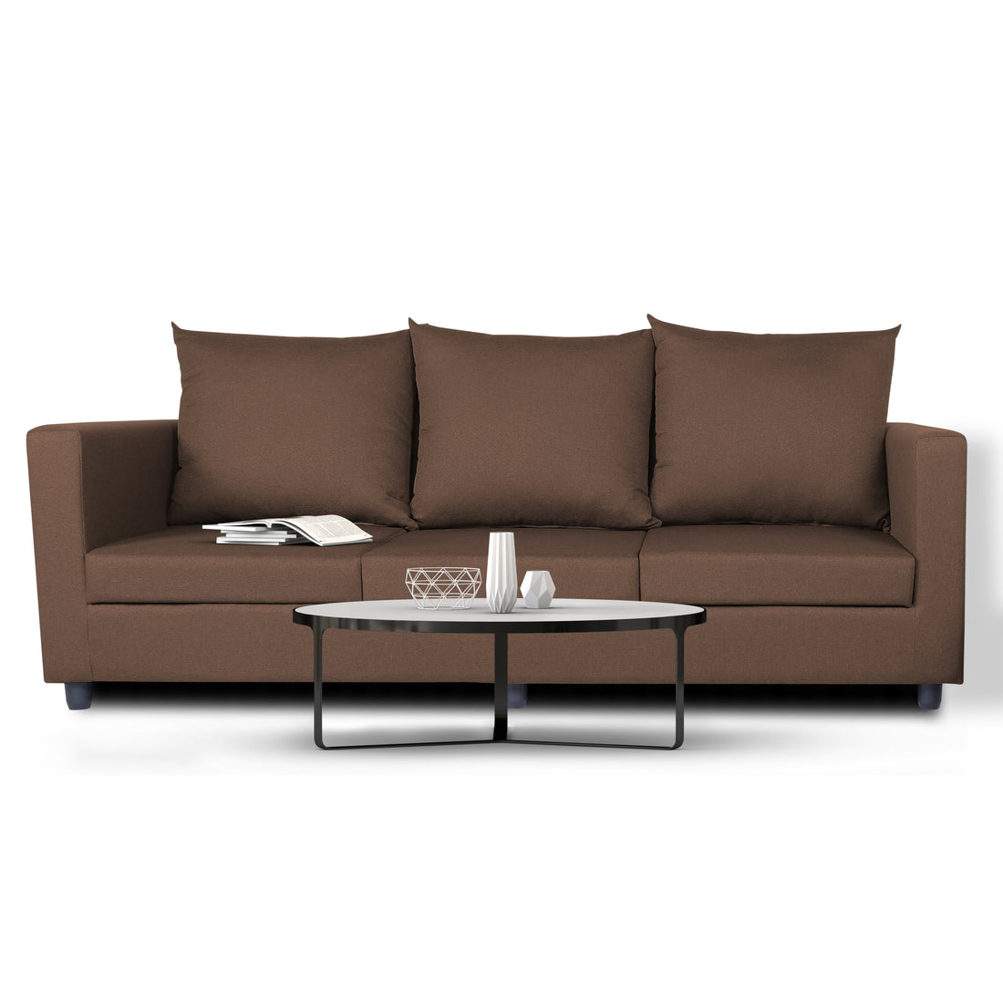 Adorn India New Straight line Three Seater Sofa(Brown)
