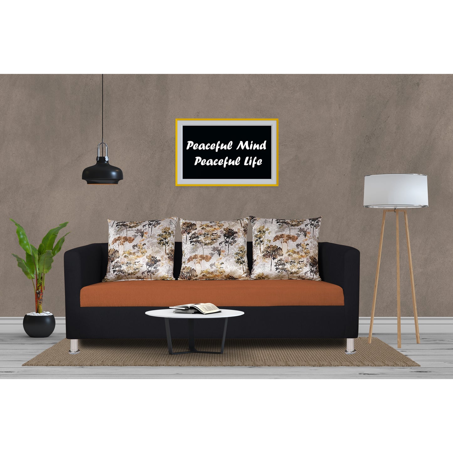 Adorn India Exclusive Two Tone Alita Compact Three Seater Sofa (Rust & Black)