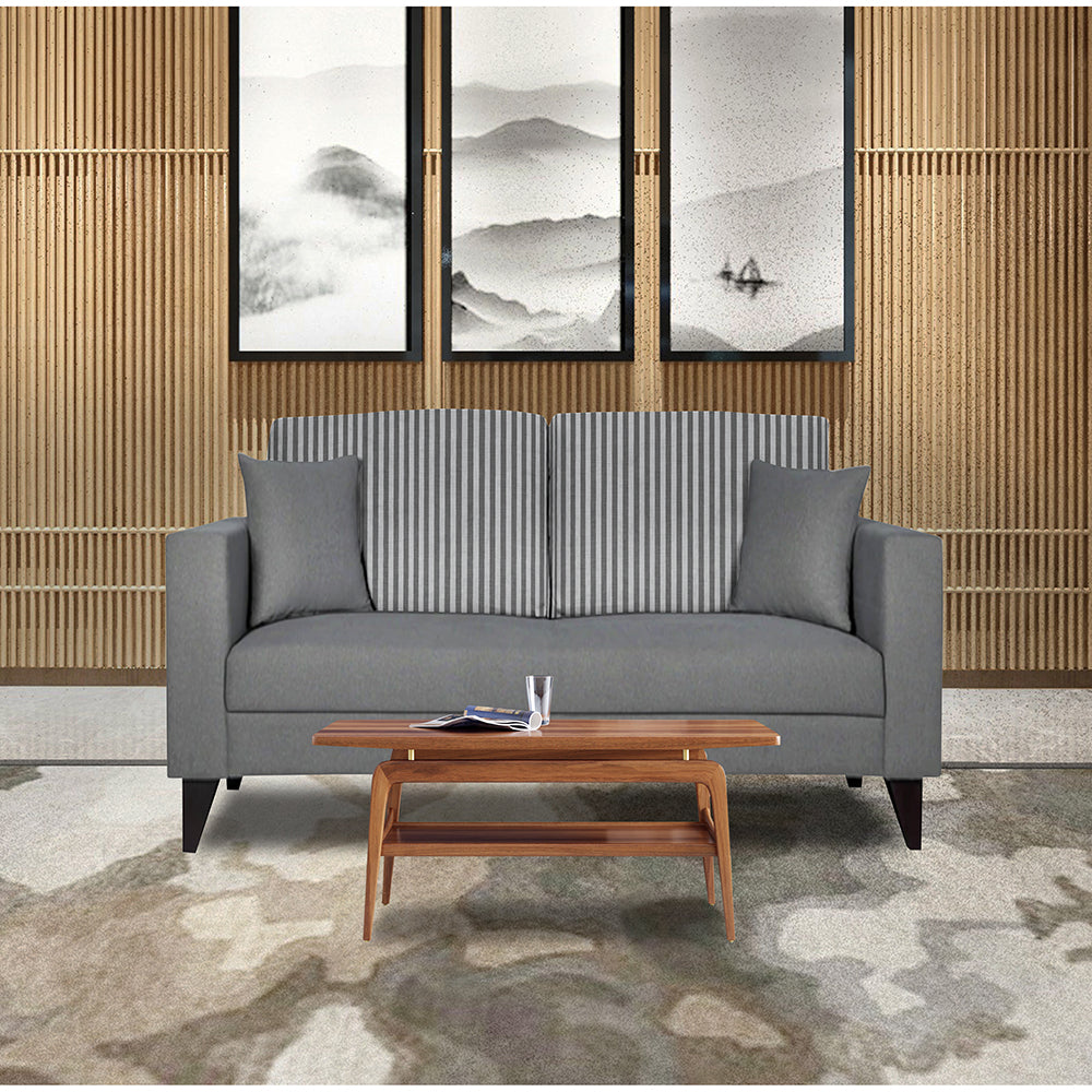 Adorn India Hector Stripes 2 Seater Sofa (Grey) Martin Plus (3 Year Warranty)