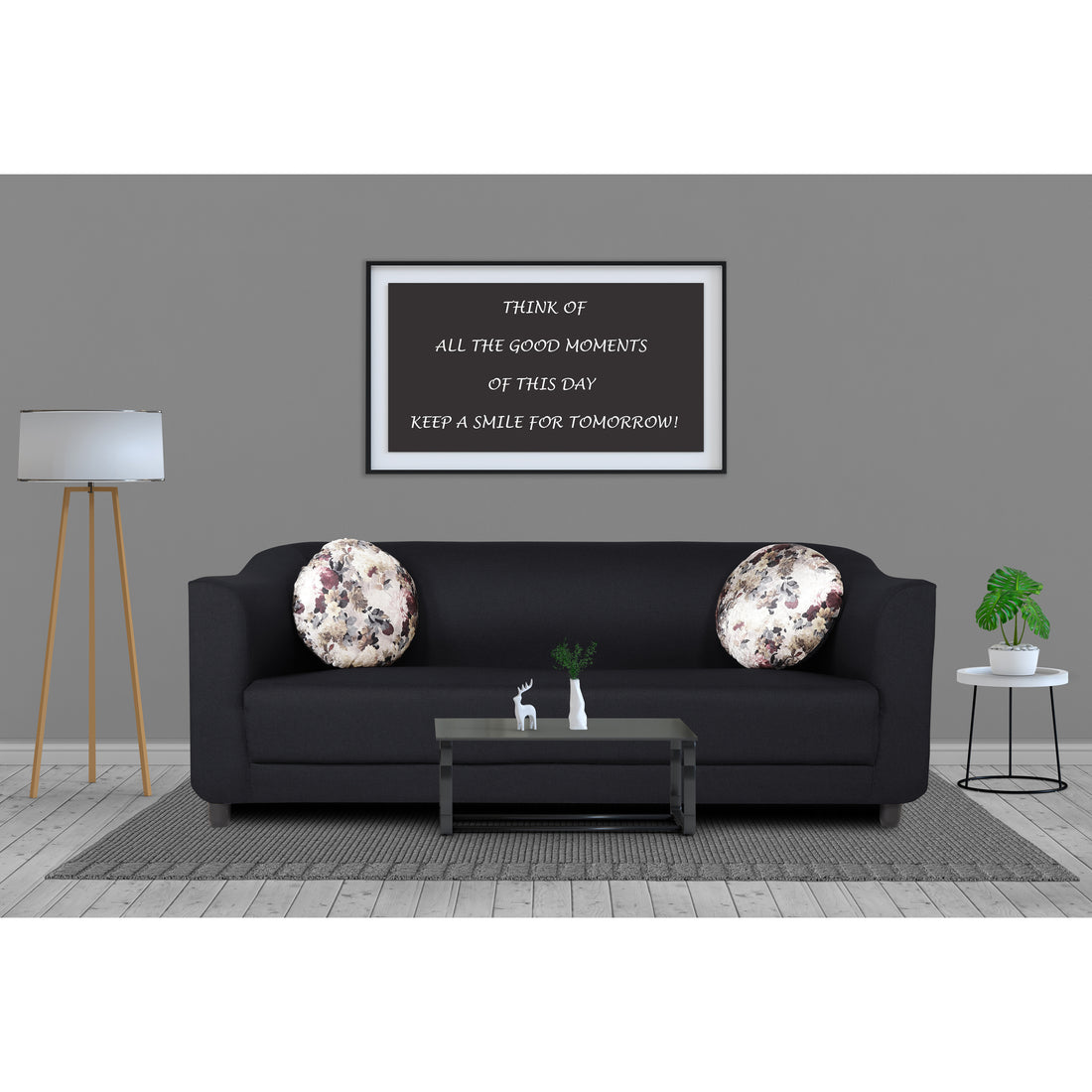 Adorn India Brisco 3 Seater Sofa (Black), Wood, Foam