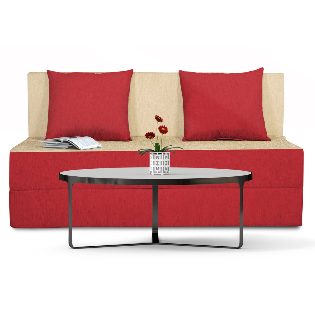 2 Seater Sofa Cum Bed Easy (Red & Beige) 4x6