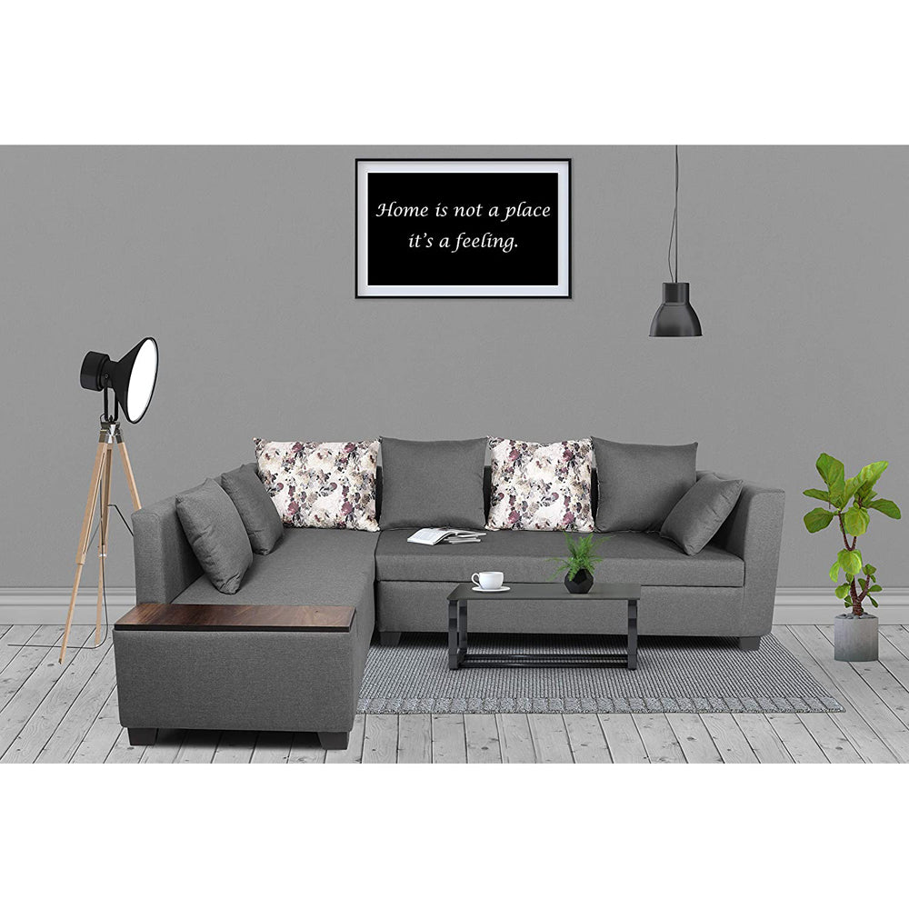 Adorn India Mclain L Shape 6 Seater Sofa (Left Side Handle)(Light Grey)