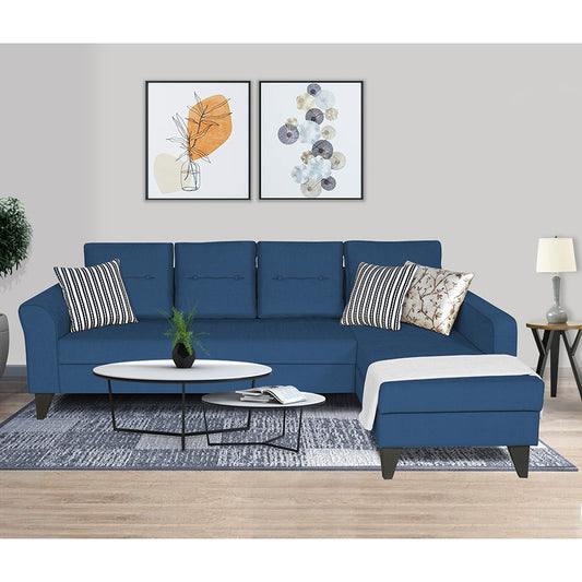 Adorn India Maddox L Shape 5 Seater Sofa Set Tufted (Right Hand Side) (Blue)