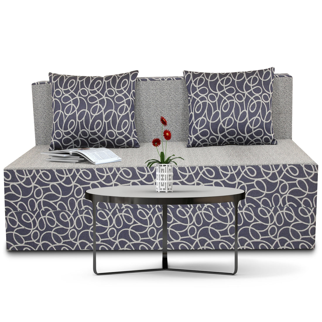 2 Seater Sofa Cum Bed Easy Poly Cotton 4x6 (Blue and Grey)