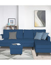 Adorn India Hallton L Shape Decent Sofa Set 6 Seater with Ottoman (Right Side) (Blue)