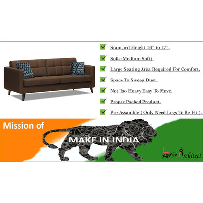 Adorn India Chilly 3 Seater Fabric Sofa (Brown)