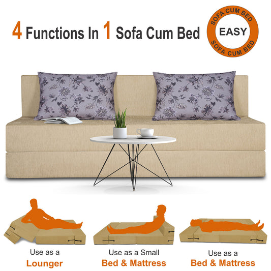 Adorn India Easy Three Seater Sofa Cum Bed Floral '6 x 6' (Beige)