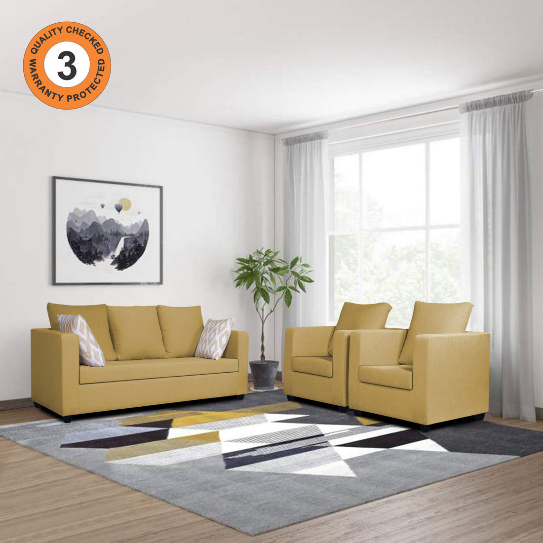 Zink Straight Line 3-1-1 5 Seater Sofa Set (Beige)