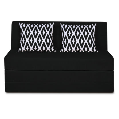 Adorn India Easy Highback Two Seater Sofa Cum Bed Rhombus 4' x 6' (Black)