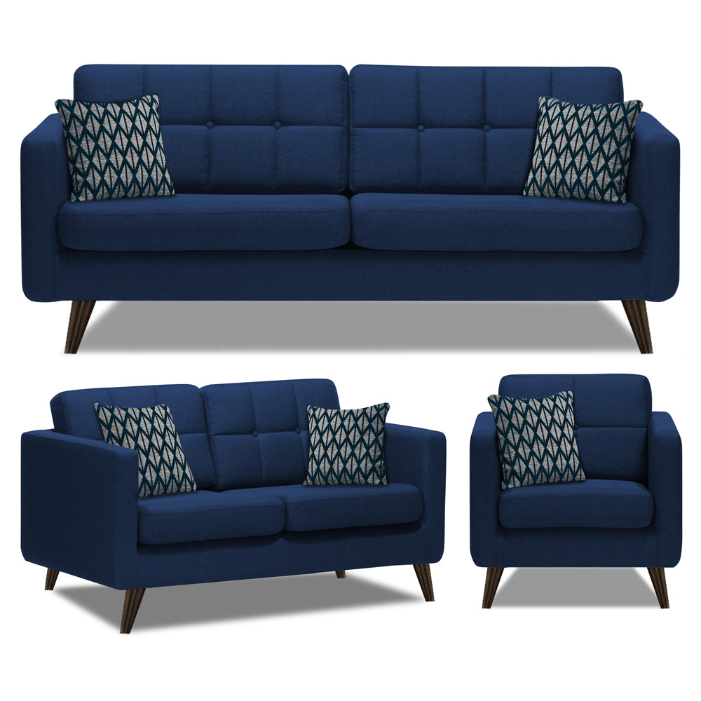 Adorn India Chilly 6 Seater 3+2+1 Fabric Sofa Set (Blue) (3 Year Warranty)