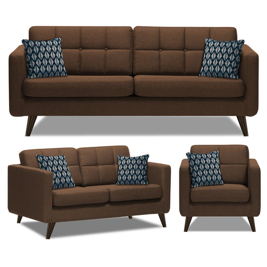 Adorn India Chilly 6 Seater 3+2+1 Fabric Sofa Set (Brown)