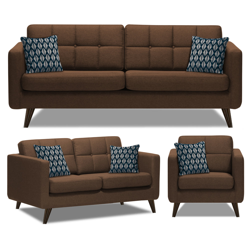 Adorn India Chilly 6 Seater 3+2+1 Fabric Sofa Set (Brown) (3 Year Warranty)