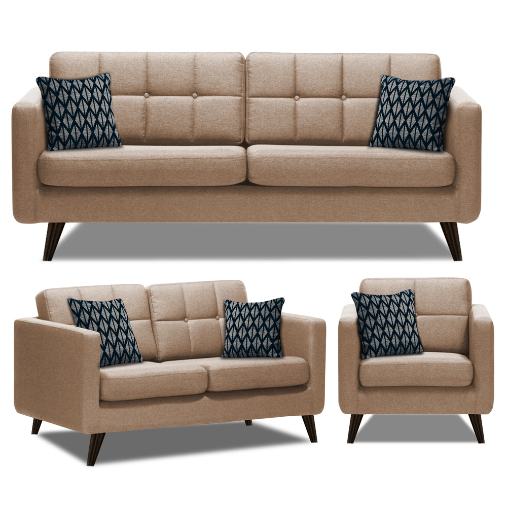 Adorn India Chilly 6 Seater 3+2+1 Fabric Sofa Set (Beige) (3 Year Warranty)