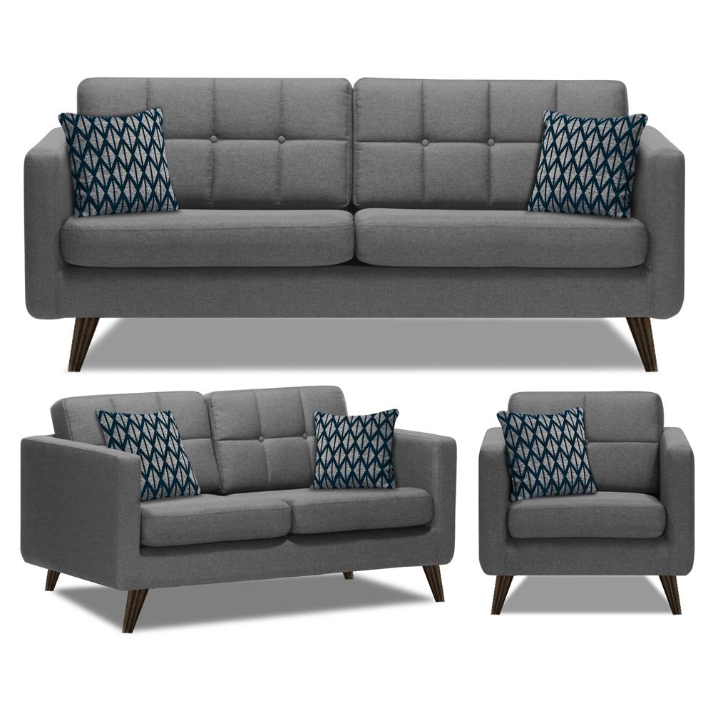 Adorn India Chilly 6 Seater 3+2+1 Fabric Sofa Set (Grey) (3 Year Warranty)