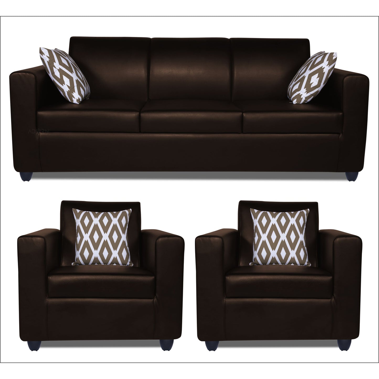Adorn India Monteno Leatherette 5 Seater 3-1-1 Sofa Set (Brown)