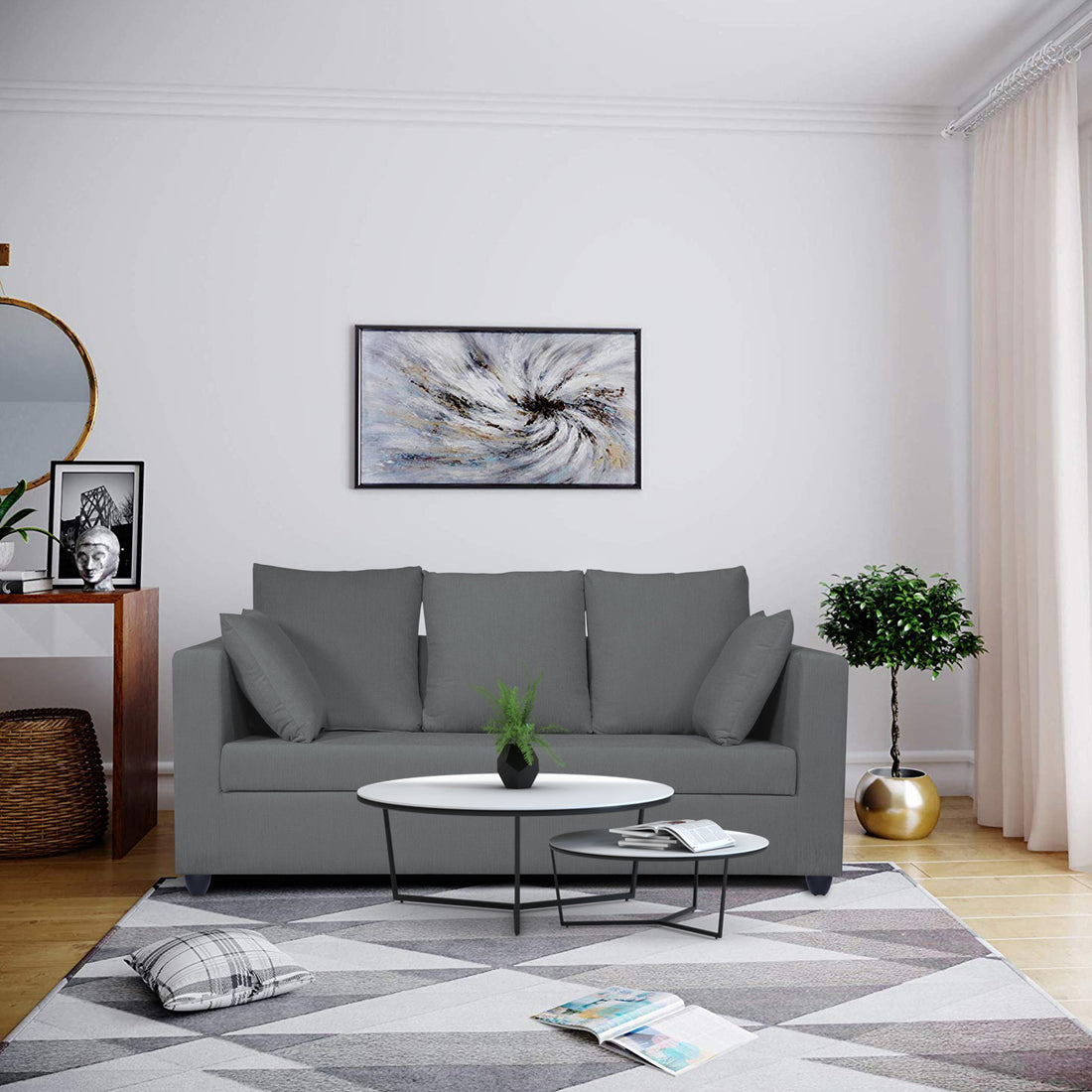 Zink Straight Line 3 Seater Sofa (Grey)
