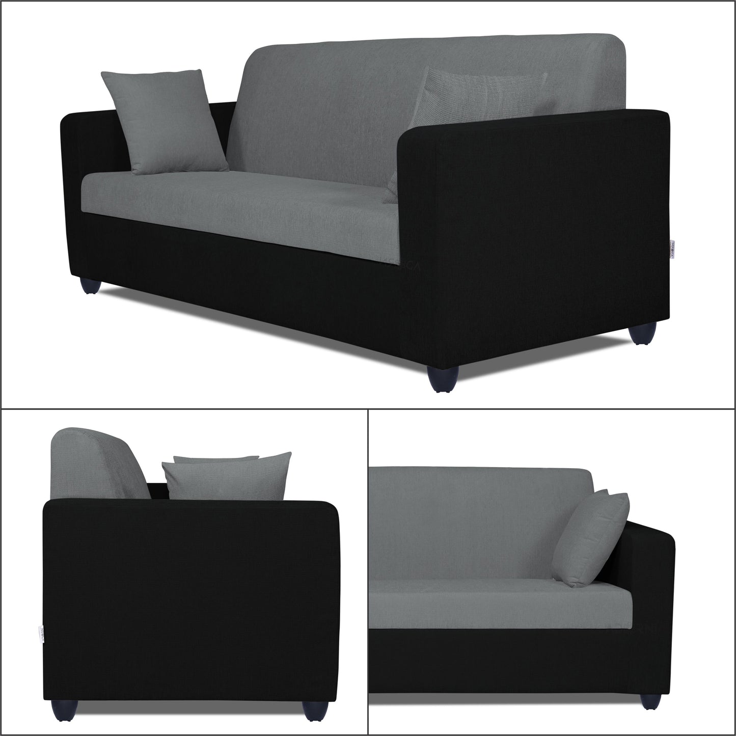 Adorn India Rio Decent 3 Seater Sofa (Grey & Black)