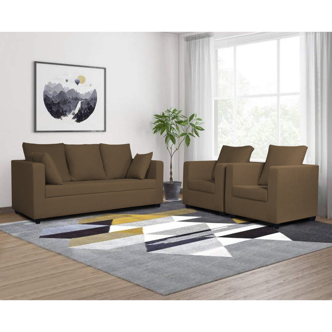Zink Straight Line 3-1-1 5 Seater Sofa Set (Brown)