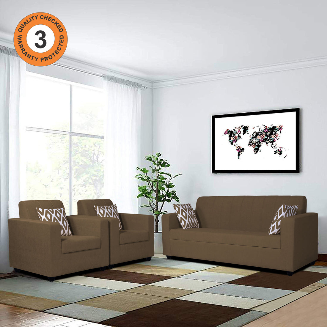Rio HighBack 3+1+1 5 Seater Sofa Set (Brown)