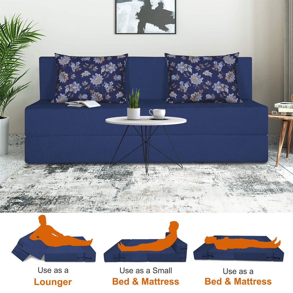 Adorn India Easy Three Seater Sofa Cum Bed Floral '5 x 6' (Blue), Foam