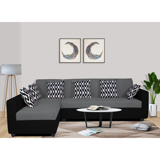 Adorn India Rio Highback L Shape 6 Seater corner Sofa Set (Left Side Handle)(Grey & Black)