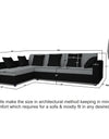 Adorn India Rio Decent L Shape 6 Seater corner Sofa Set (Left Side Handle) (Grey & Black)