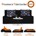 Adorn India Easy 3 Seater Sofa Cum Bed Floral '5 x 6' (Black)(1 Year Warranty)